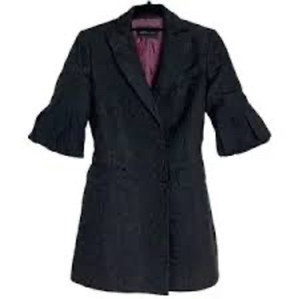BCBGMAXAZRIA Black Jacquard Bell Sleeve Double Breasted Blazer‎ Jacket Women's M